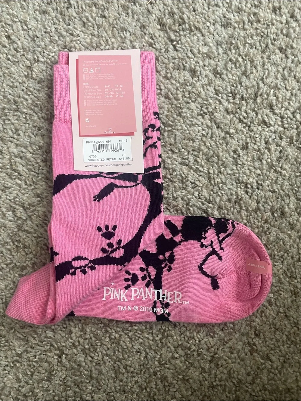Happy Socks Pink and Black Floral Crew Socks